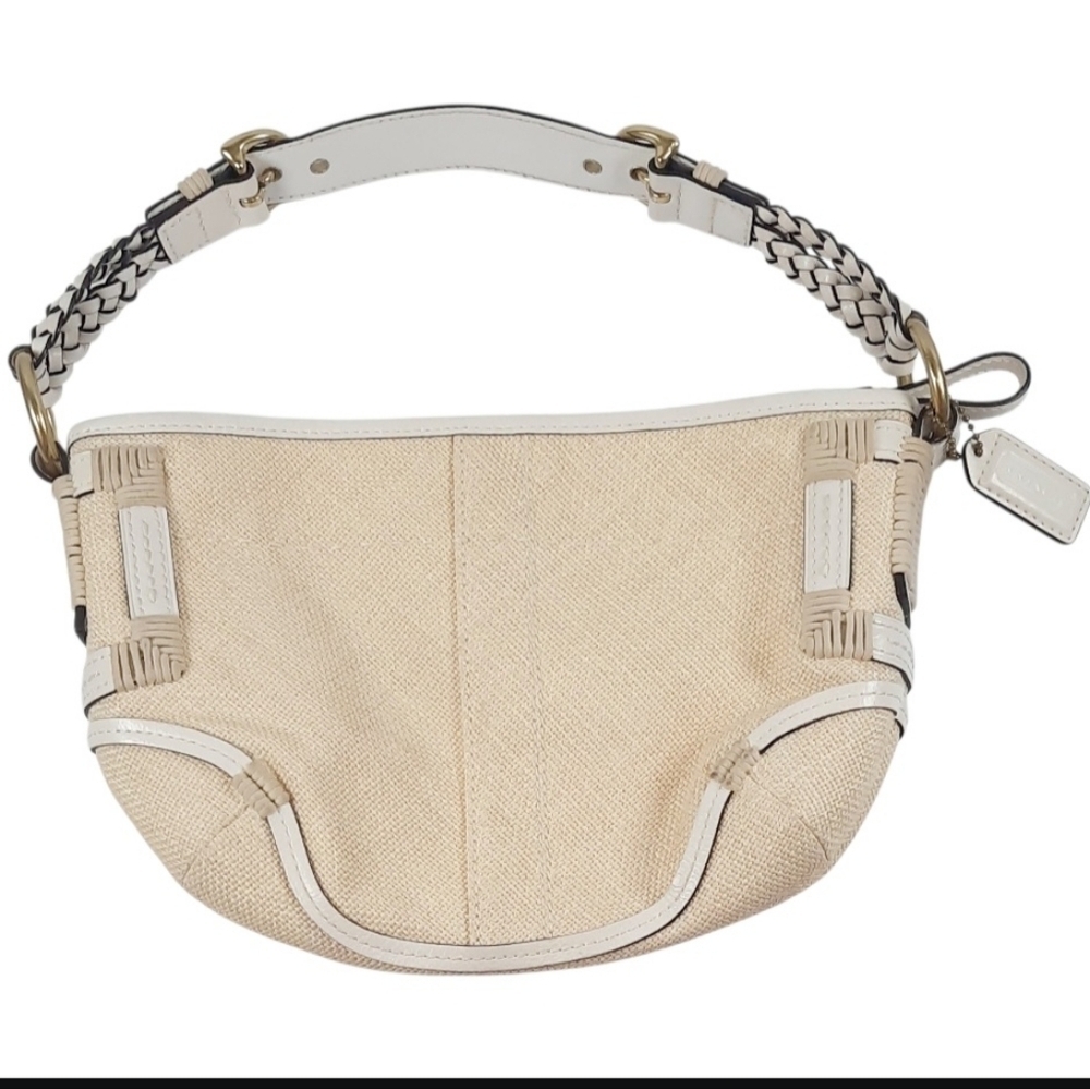 COACH Vintage L053-4710 Canvas & Leather Shoulder Bag Beige Braided Strap Hobo - Picture 3 of 6